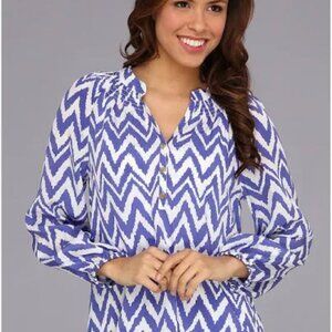 Lilly Pulitzer White & Navy Chevron Elsa Tunic 100% Silk Size M